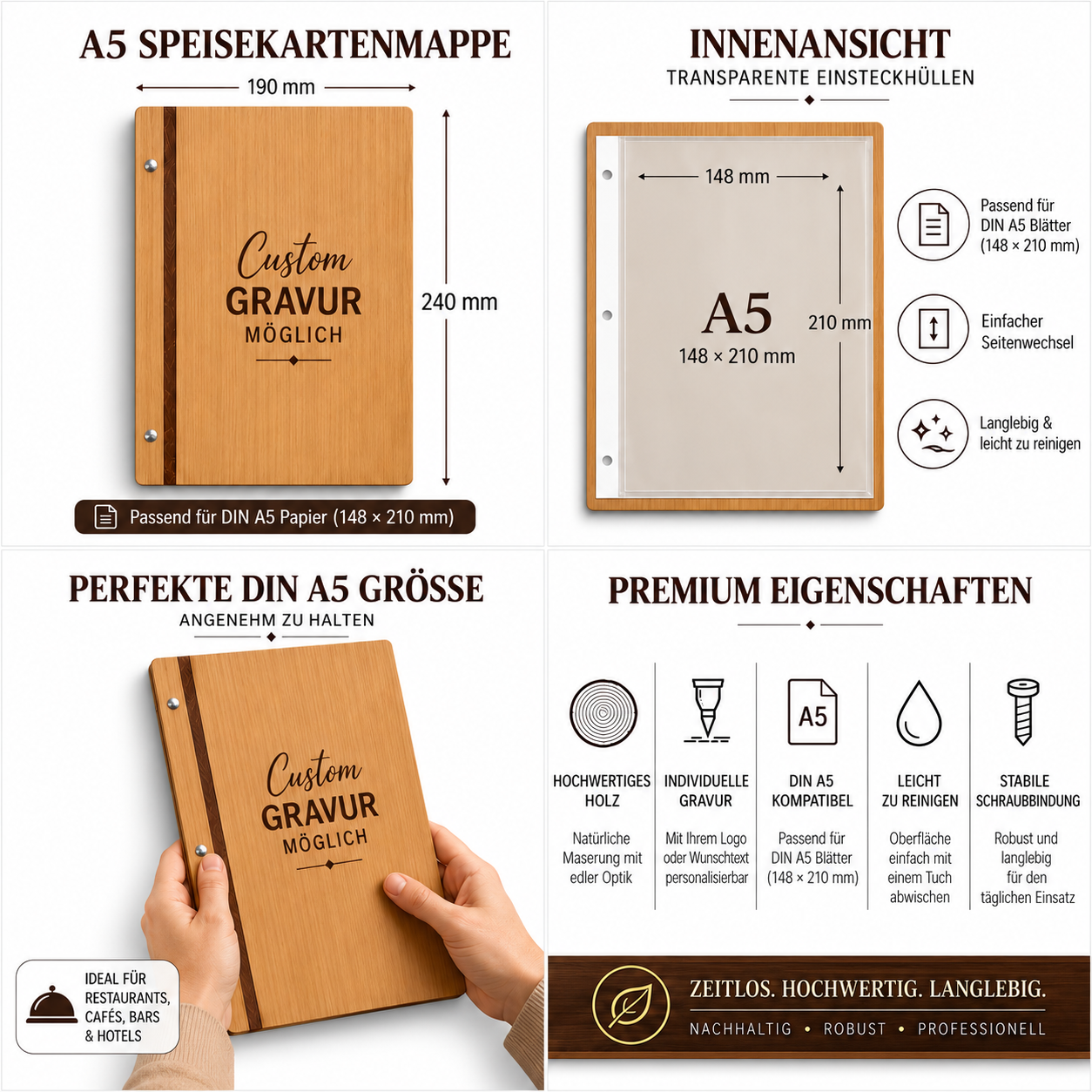 Speisekartenmappe A5 aus Holz – Personalisiert mit Ihrem Logo – Bild 4