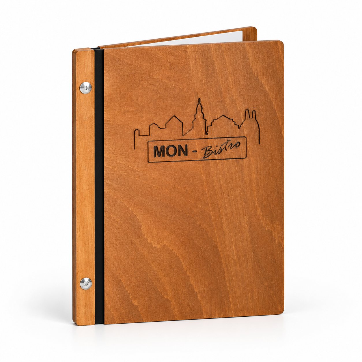 Speisekartenmappe A5 aus Holz – Personalisiert mit Ihrem Logo