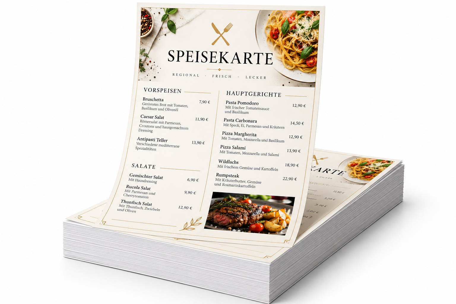 Personalisierte DIN-A4-Speisekarten mit italienischem Design – professioneller Speisekartendruck von MENUINWOOD